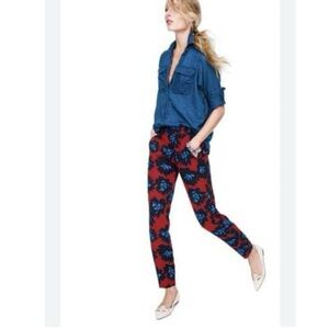 J.Crew Firework Floral Pants SZ 6 Blue/Red High Rise Casual Boho Preppy